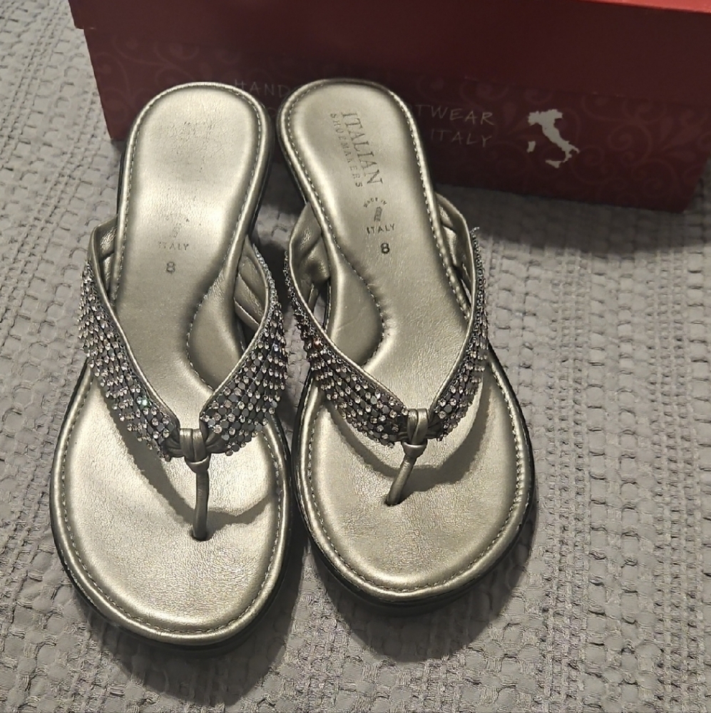 Dalia Metallic Sandals with Rhinestone Detail